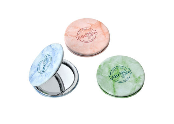 Kết cấu đá cẩm thạch Men Gương nhỏ gọn Quà tặng Bạc Mỹ phẩm Da PU có thể gập lại